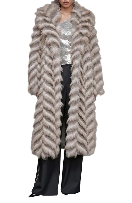 Avec Les Filles Chevron Stripe Faux Fur Coat in Bobcat at Nordstrom, Size Small | Nordstrom