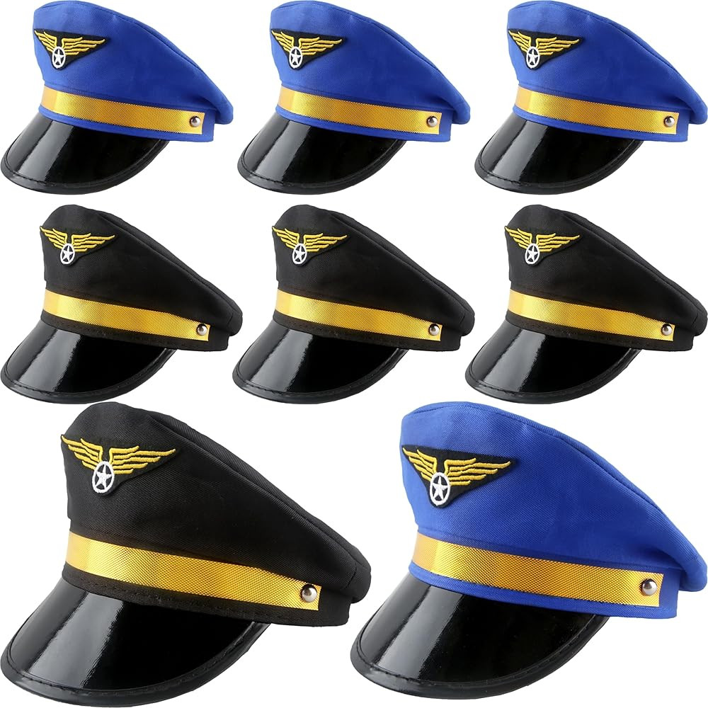 8 Pack Kids Pilot Hats Airplane Captain Hat Airline Pilot Hat for Boys Girls Halloween Party Cost... | Amazon (US)