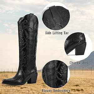 wetkiss Cowboy Boots for Women Knee High Cowgirl Boots, Western Boots with Embroidered Pointed To... | Amazon (US)