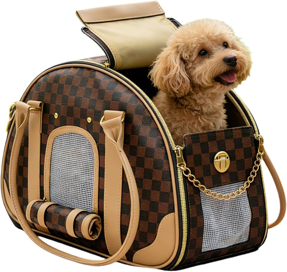 Pet Carrier Dog Purse, PU Leather Dog Handbag for Small Dogs Cats Puppy, Portable Tote Bag Soft-S... | Amazon (US)