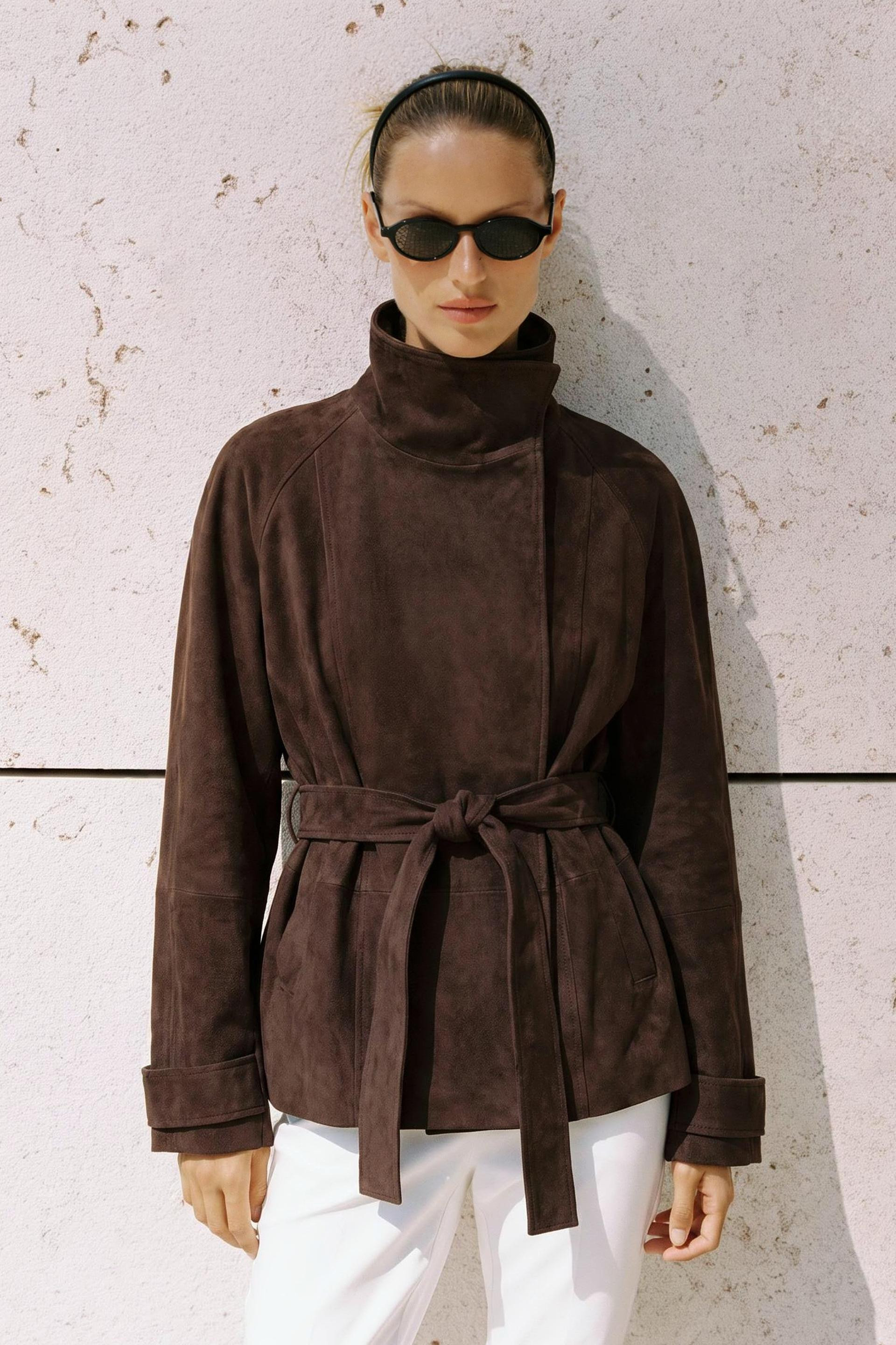 Zara - Belted Suede Effect Jacket - Brown - L - Woman | Zara US