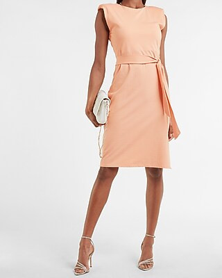 Belted Padded Shoulder T-Shirt Midi Dress | Express