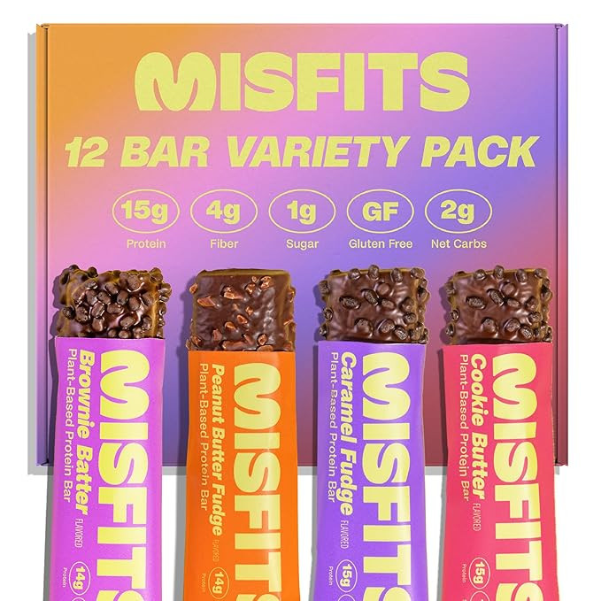 Misfits Protein Bars - High Protein Candy Bars | Gluten Free Plant Based, Low Sugar & Carb, High ... | Amazon (US)
