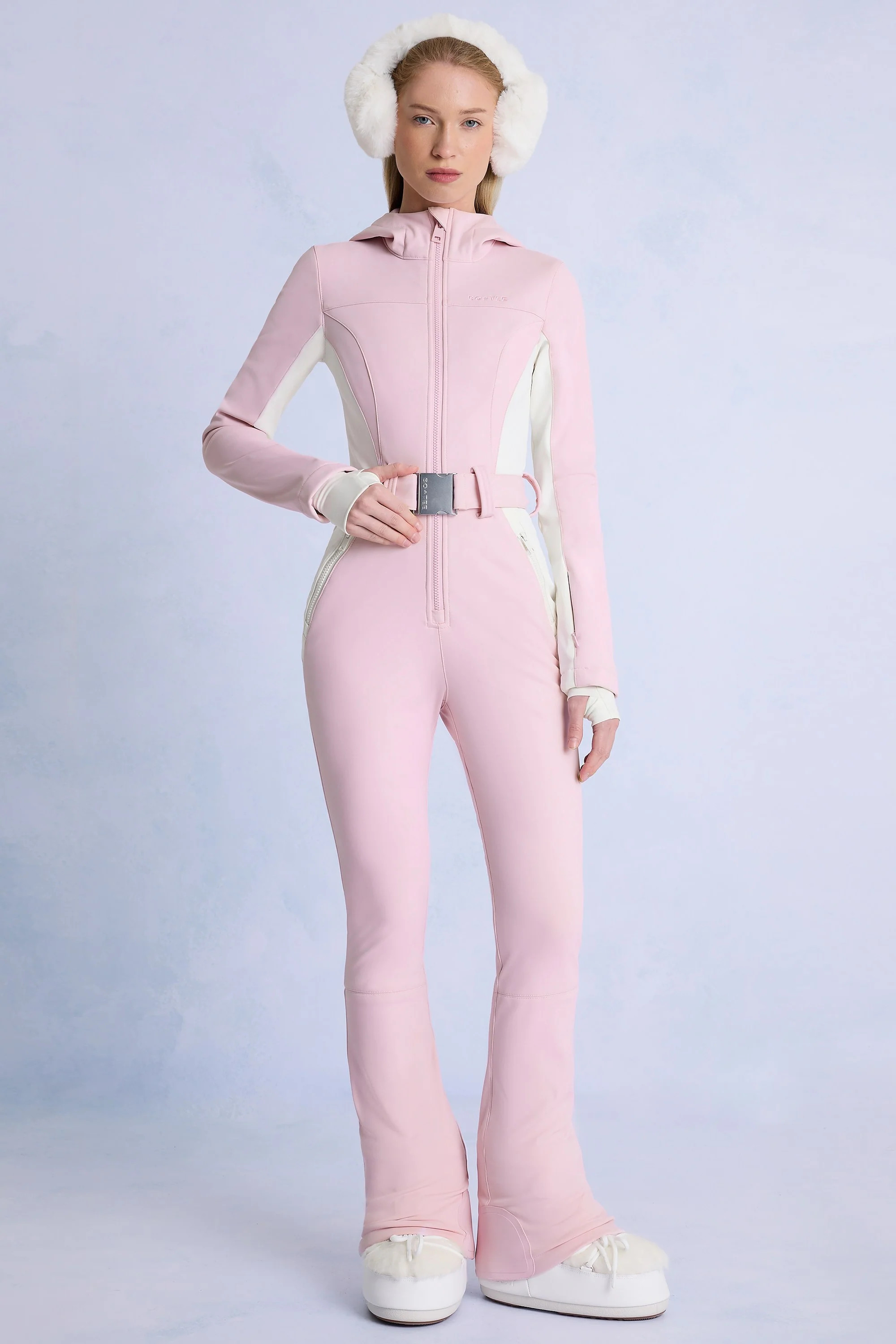 Waterproof Hooded Fitted Ski Suit in Powder Pink | Oh Polly