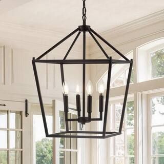 JONATHAN Y Pagoda 16 in. 4-Bulb Oil Rubbed Bronze Lantern Metal LED Pendant-JYL7437A - The Home D... | The Home Depot