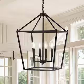 JONATHAN Y Pagoda 16 in. 4-Bulb Oil Rubbed Bronze Lantern Metal LED Pendant | The Home Depot