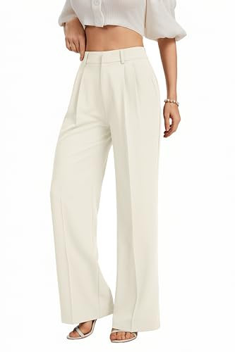 FUNYYZO Women Wide Leg Pants High Elastic Waisted Business Work Trousers Long Straight Suit Pants Beige | Amazon (US)