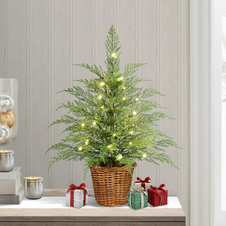 24" Pre-Lit Green Cypress Artificial Christmas Tree With 30 Warm White Battery-Operated Twinkle L... | Walmart (US)