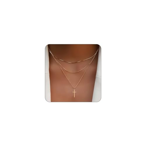 Layered Cross Necklace for Women Dainty Gold Pearl Cross Choker Necklaces Jewelry for Women(I) | Amazon (US)