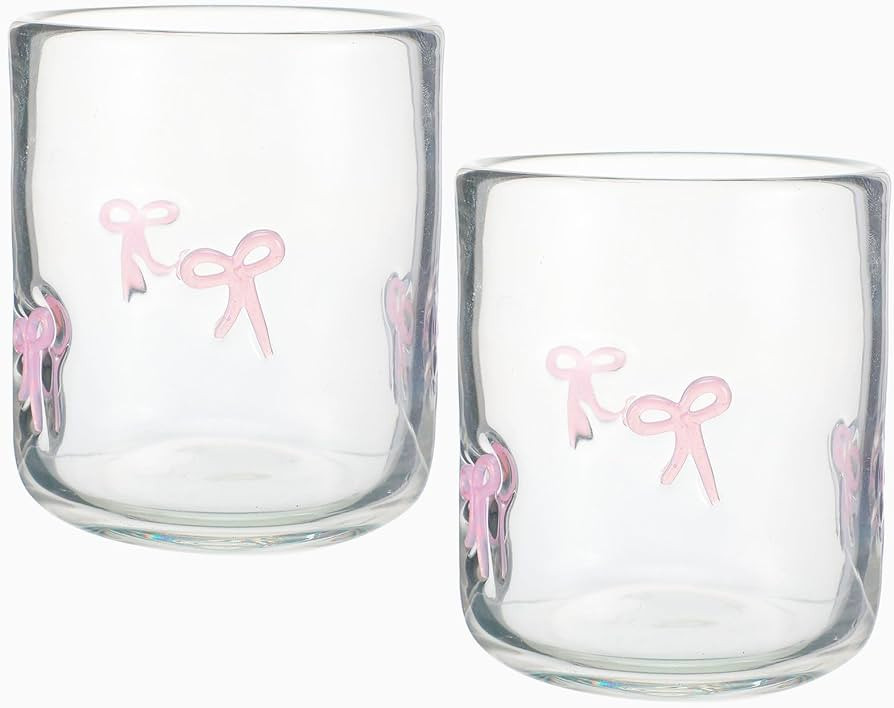 Skylety 2 Pack Bow Icon Juice Glass Coquette Bow Aesthetic Cup 14 ounce Double Old Fashioned Icon... | Amazon (US)