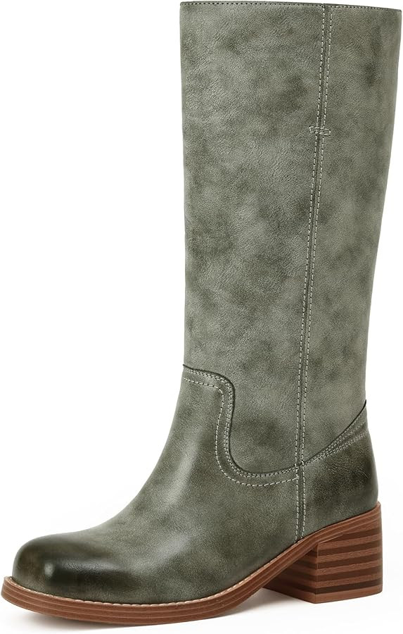 Mid Calf Boots for Women Chunky Block Low Heel Square Toe Comfortable Casual Trendy Stylish Boots | Amazon (US)