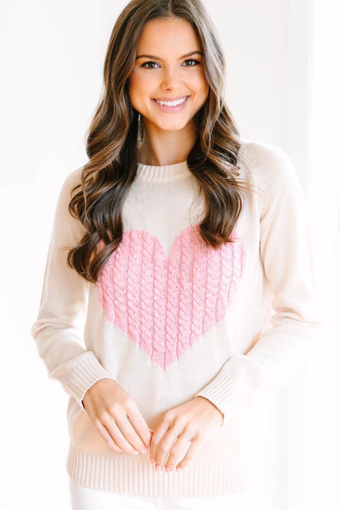 All For Love Oatmeal and Pink Heart Sweater | The Mint Julep Boutique