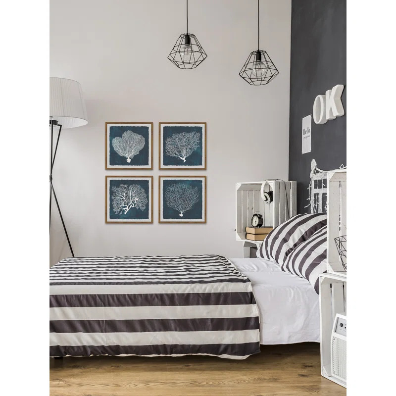 'Inverse Sea Fan V' 4 Piece Framed Watercolor Painting Print Set | Wayfair North America