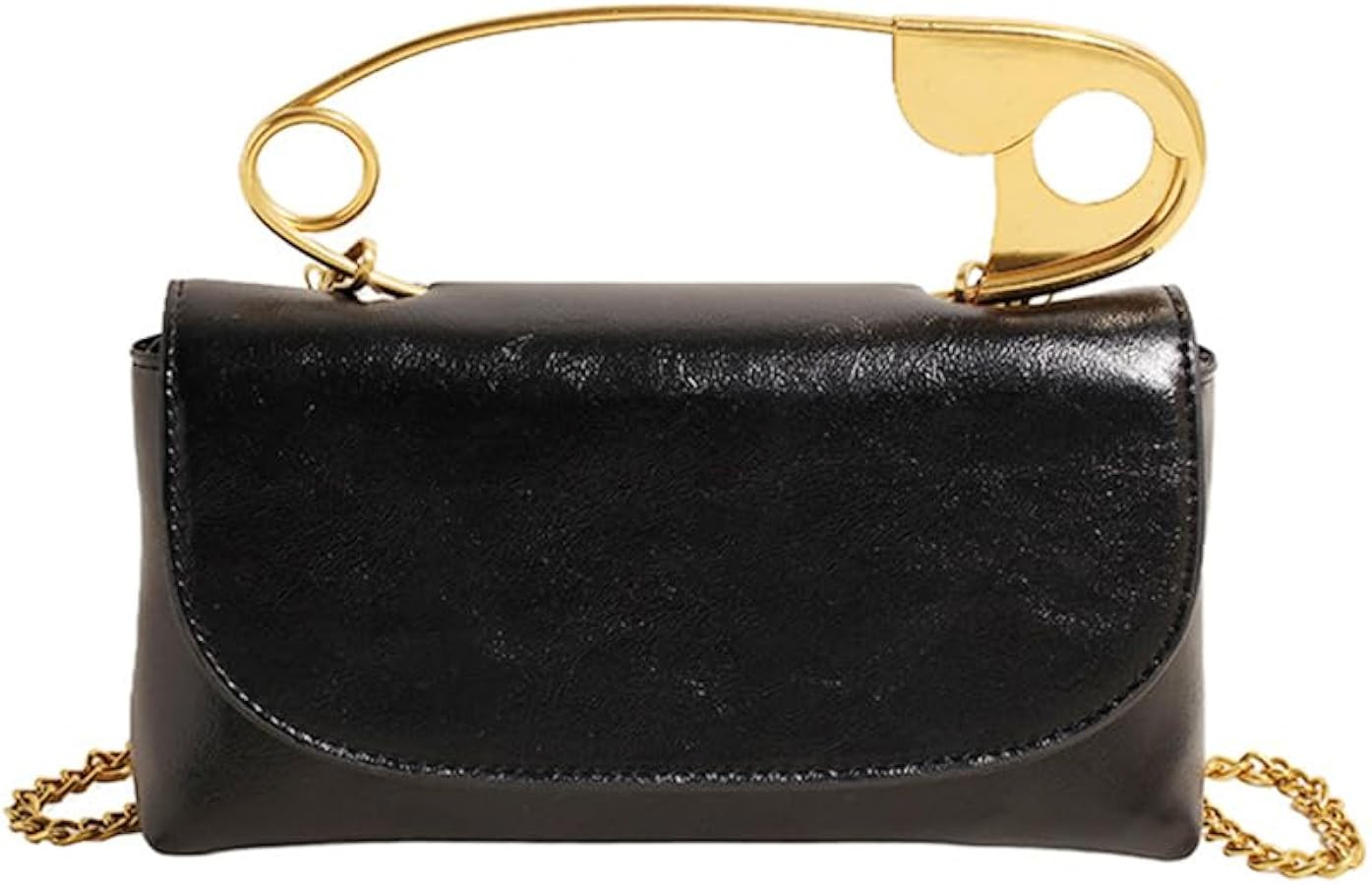Women's Unique Safety Pin Crossbody Purse Leather Clutch Bag With Gold Handles Chain | Amazon (US)