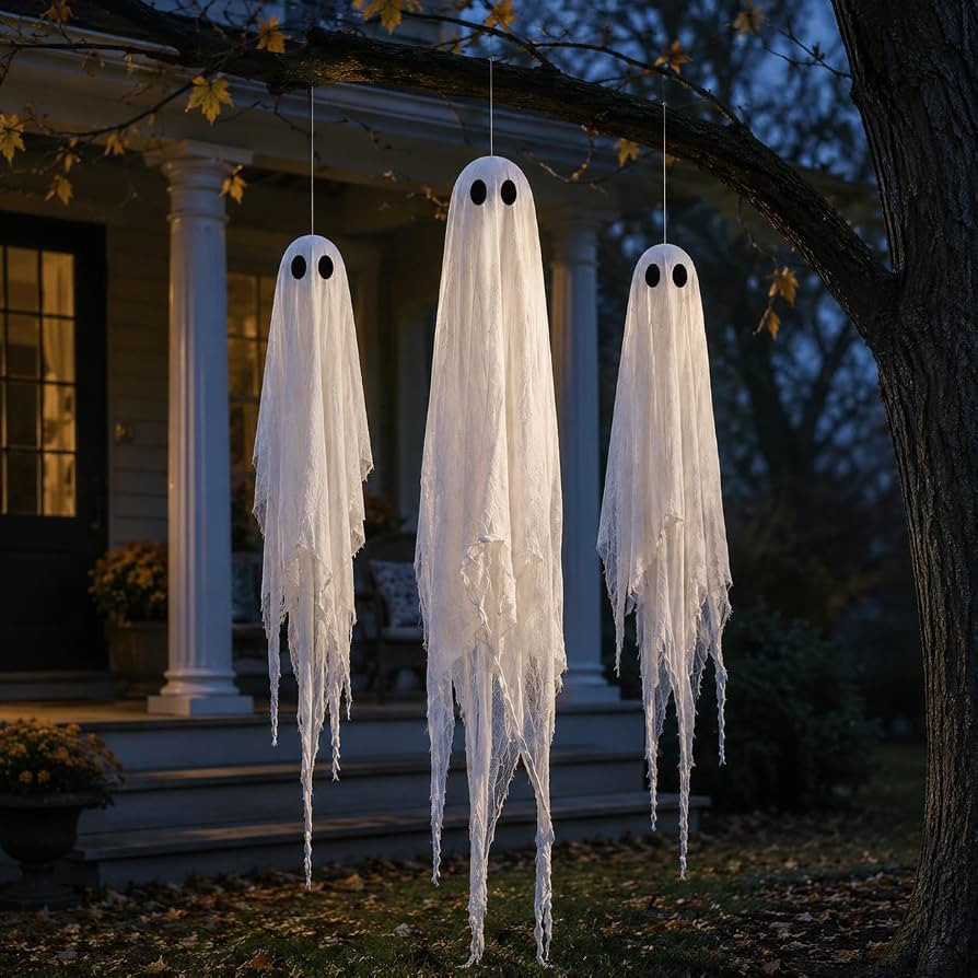 Halloween Decorations Outdoor 3 Pack Larger Pre-Assembled Hanging Ghosts | Amazon (US)