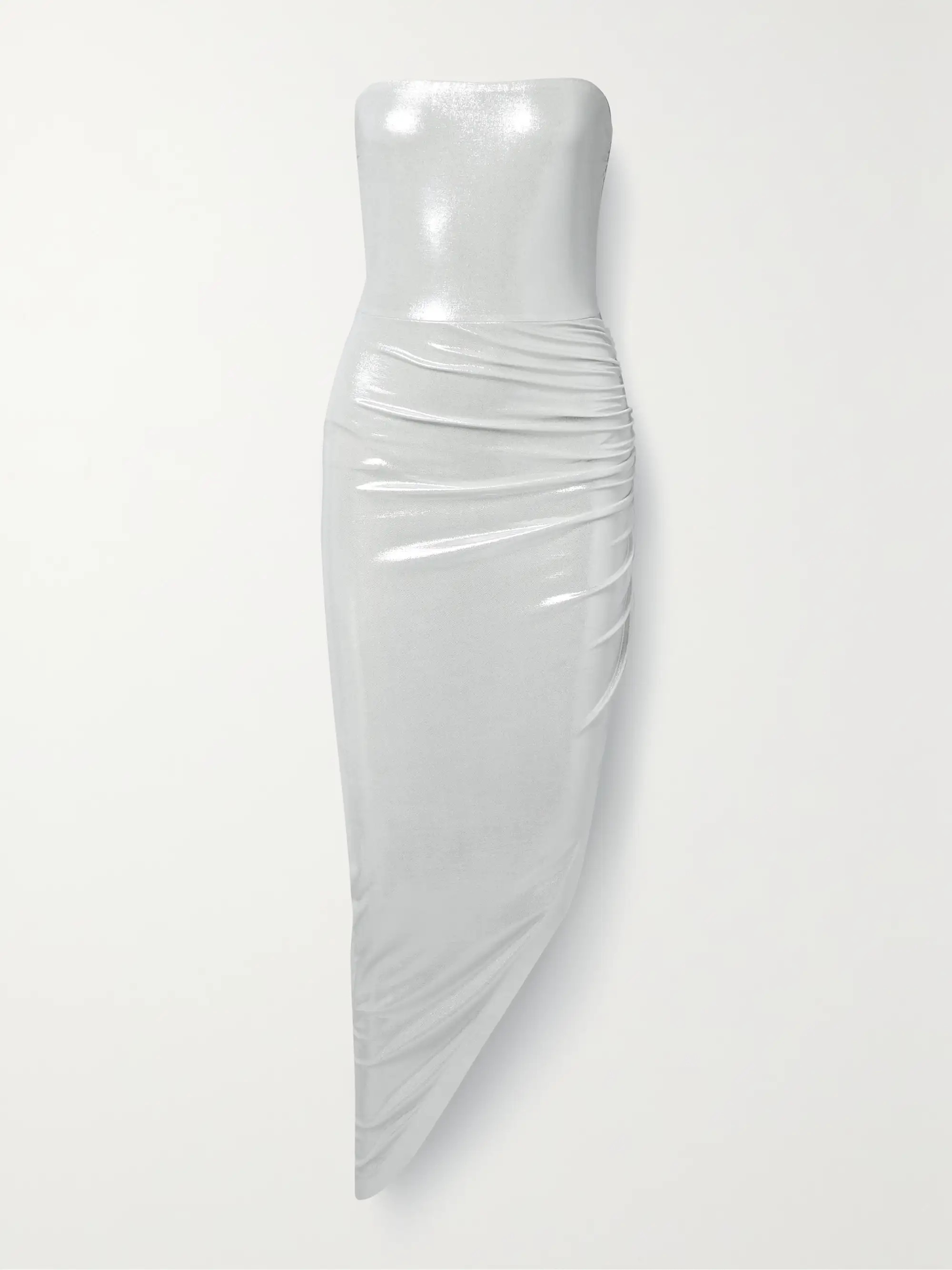 Strapless draped stretch-lamé midi dress | NET-A-PORTER (US)