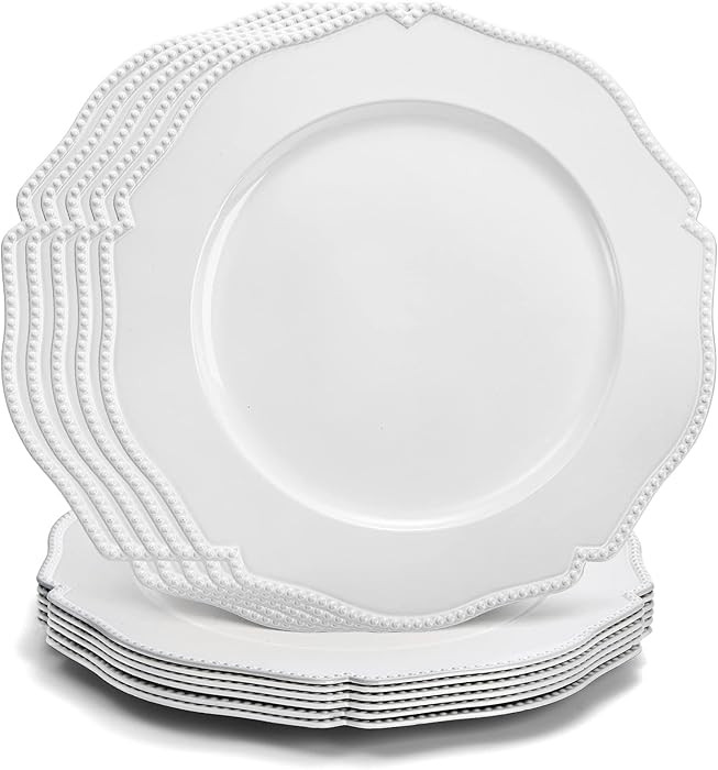 Foraineam 12 Pack White Charger Plates with Beaded Rim, 13 Inch Round Plastic Dinner Chargers, Sc... | Amazon (US)