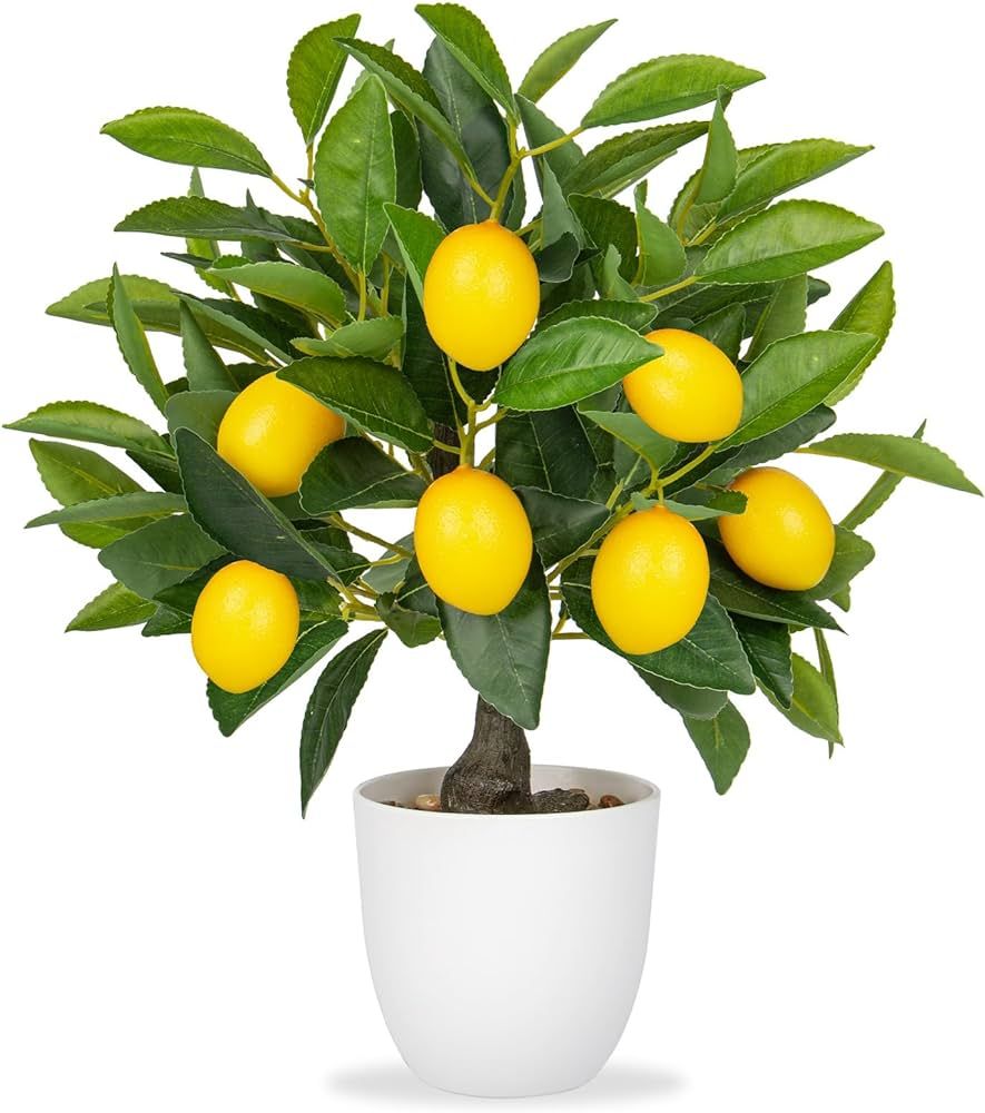 Artificial Potted Plants 15.7 inches Fake Lemon Tree Artificial Lemons Citrus Tree with White Pot... | Amazon (US)