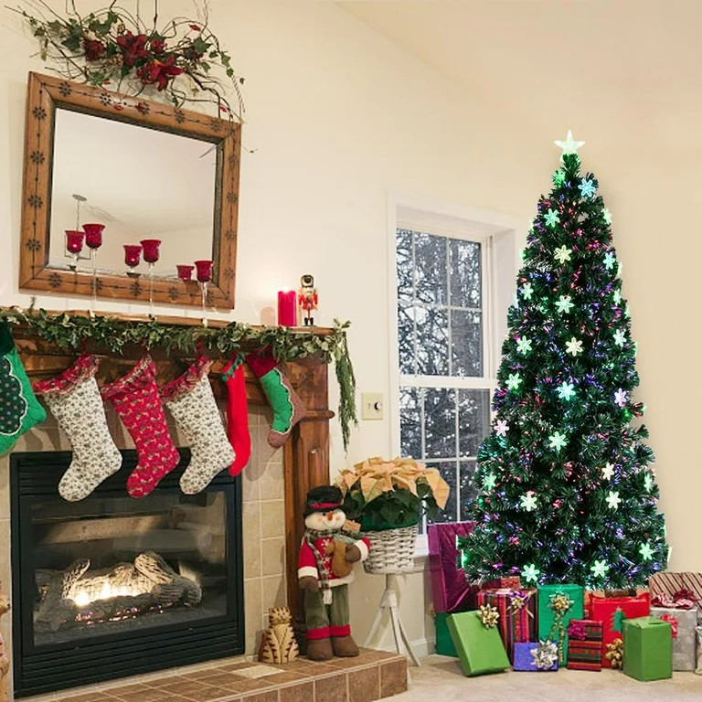GoDecor 6 FT Pre-Lit Optical Fiber Artificial Christmas Tree - Walmart.com | Walmart (US)