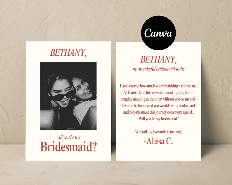 Bridesmaid Proposal Card Editable in Canva Customize Name, Photo, & Colors Bridesmaids Proposal W... | Etsy (US)