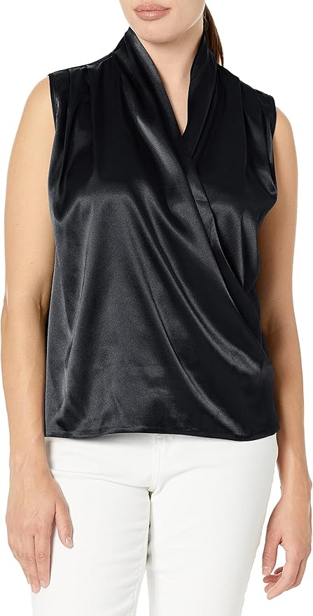LYANER Women's Elegant Satin Wrap V Neck Sleeveless Tank Blouse Tee Top | Amazon (US)