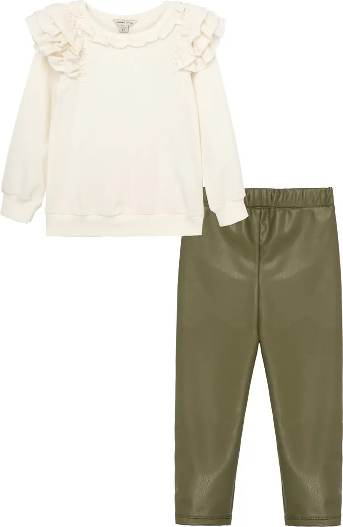 Kids' Ruffle Shoulder T-Shirt & Faux Leather Pants Set | Nordstrom