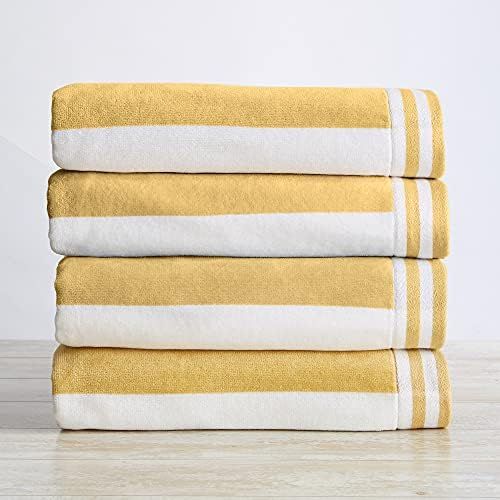Amazon.com: Large Beach Towel Set of 4 - Soft Cabana Striped Beach Towels for Adults and Velour P... | Amazon (US)