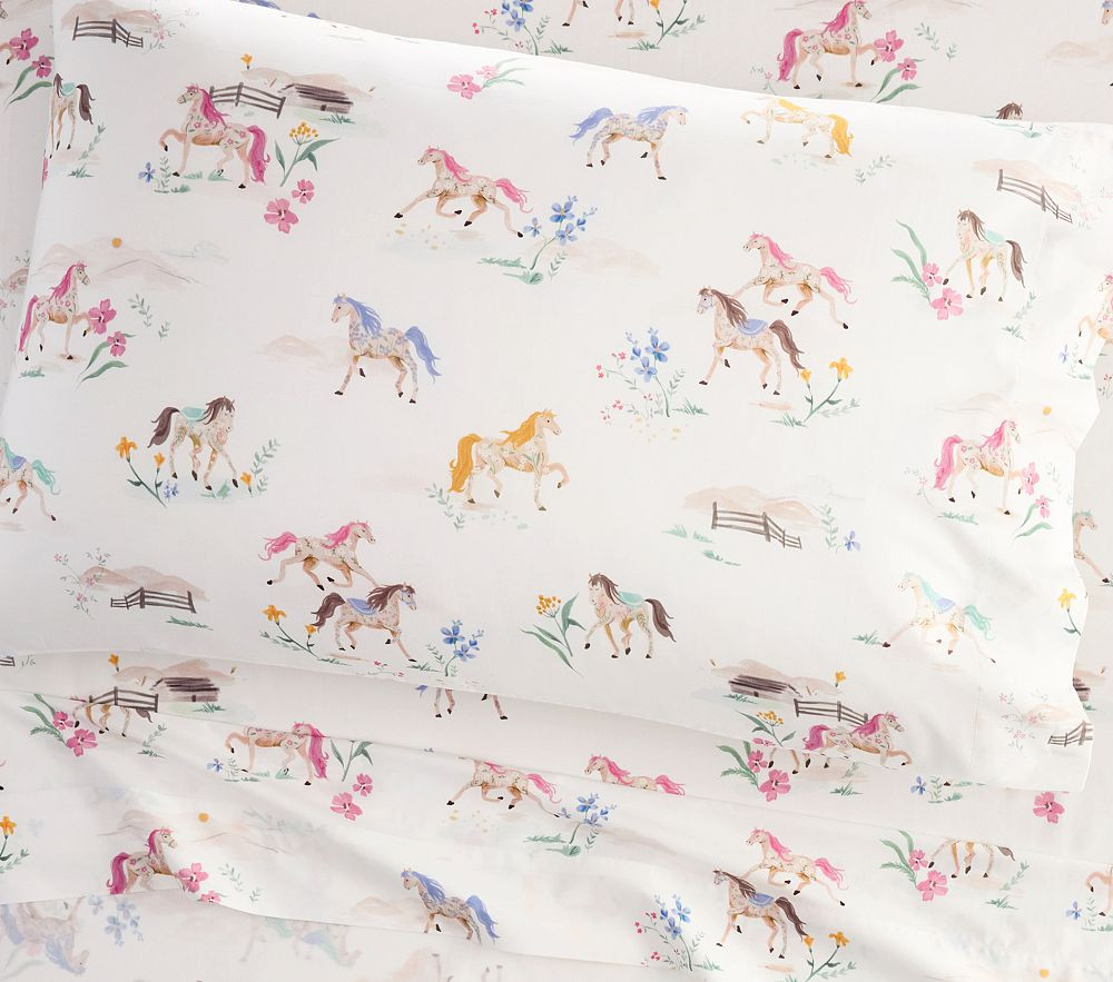 Floral Horse Organic Cotton Sheet Set | Pottery Barn Kids