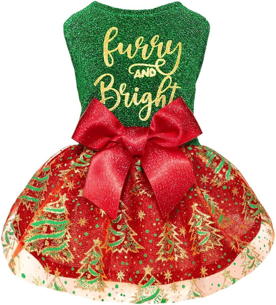 Fitwarm Furry and Bright Dog Christmas Outfit, Sparkly Pet Holiday Tulle Dress, Dog Winter Clothe... | Amazon (US)