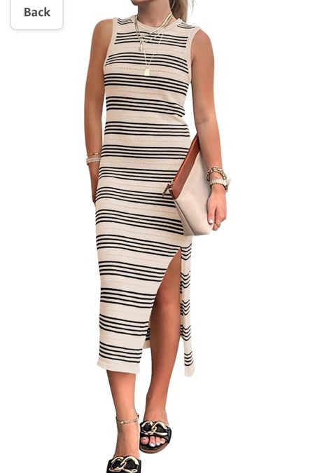 Cute Amazon fitted midi dress! Striped midi dress with slit on Amazon! Boho summer dress on Amazon!! 
