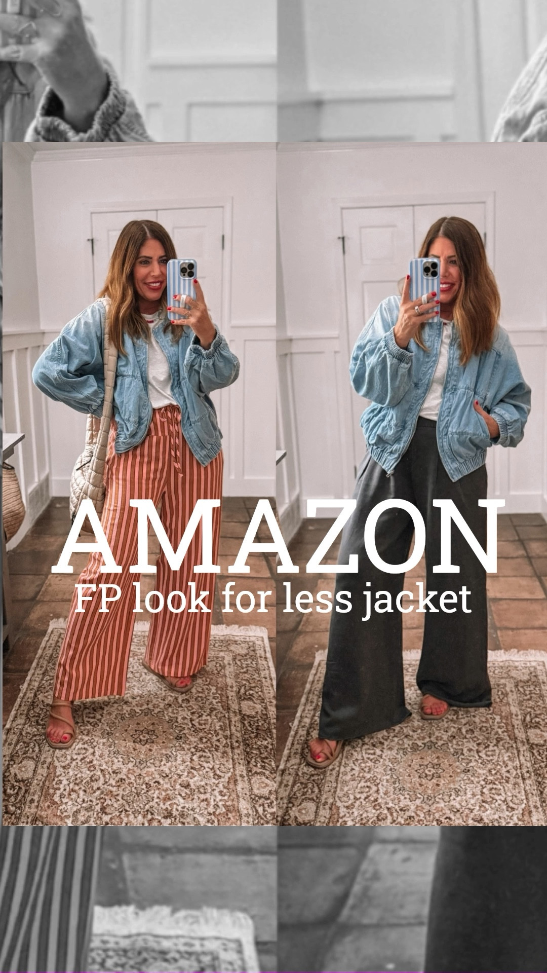 12/10 quality!

Identical to the Layla denim jacket from free people 

Under $46 vs. $148 ￼

It is 90% cotton/10% polyester 
It’s super lightweight : soft and flexible, denim jacket. You can wear it now and into spring. I sized up to a large for an oversized fit. This jacket is so cute and so comfy, and the quality is really really good.

This cropped tee is also a free people look for less. it is just like the inspire tees. they come in several colors and they are 95% cotton/5% spandex. I have a few colors and I’m wearing my true size medium. great basic to have in your closet. 

Dark gray Aerie trouser sweatpants/size small long are 25% off / $41.21

Striped look for less Hudson pants are 100% cotton and so lightweight and comfy! On sale $$29.99/14% off. They come in several colors and you can dress them up or down. I’m wearing my true size medium. 

#LTKOver40 #LTKMidsize #LTKSaleAlert