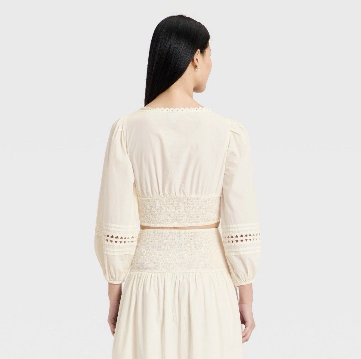 Target women’s A New Day long sleeve eyelet detail top size small cream | eBay US
