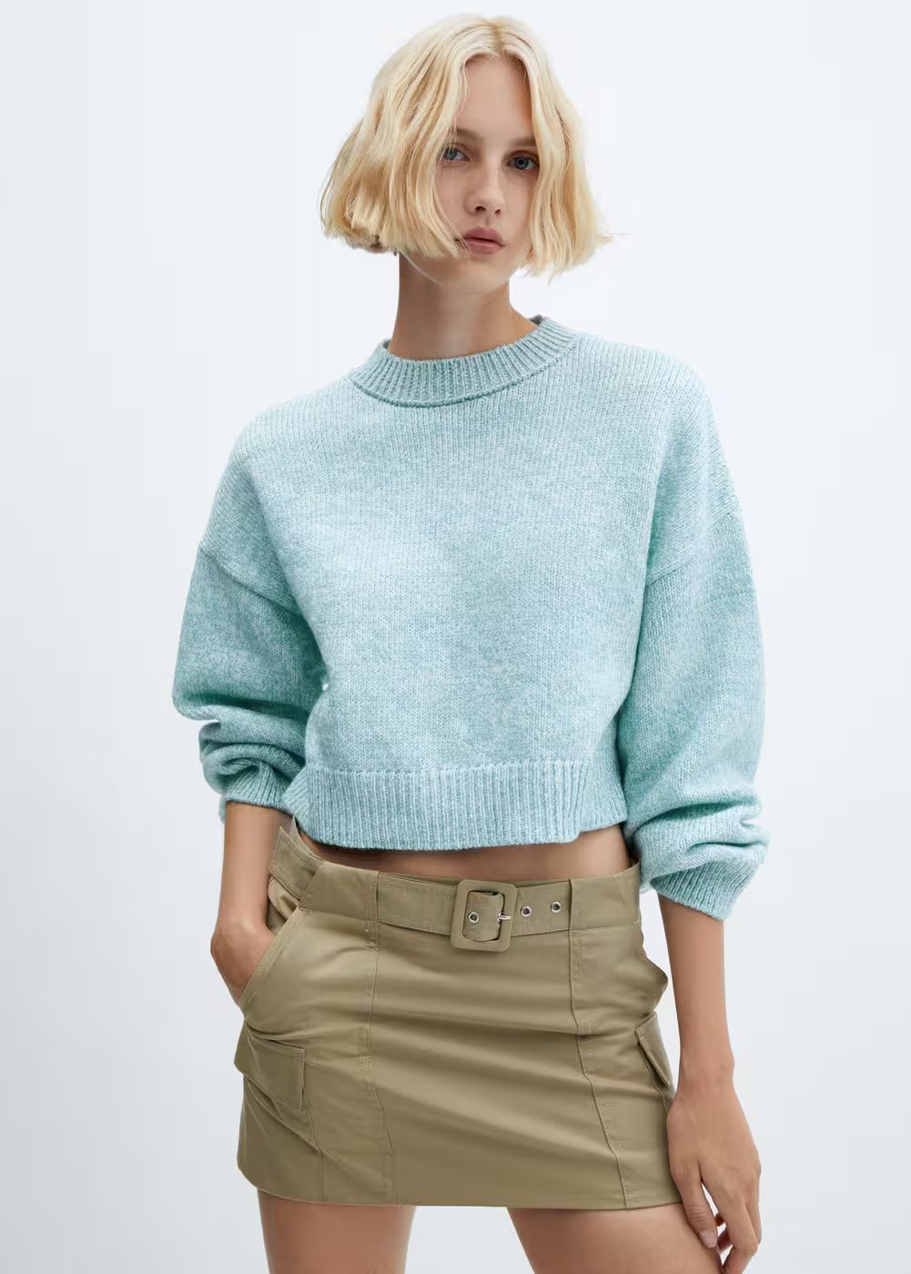 Puffed sleeves crop sweater -  Women | Mango USA | MANGO (US)