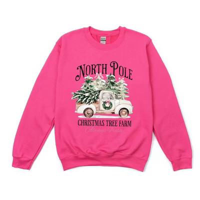 Simply Sage Market Women's Graphic Sweatshirt North Pole Tree Farm - S - Raspberry | Target