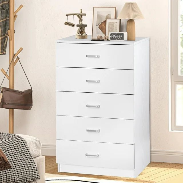 SYNGAR White 5 Drawer Dresser, Chest of Drawers for Bedroom, Modern Storage Cabinet Dresser Organ... | Walmart (US)