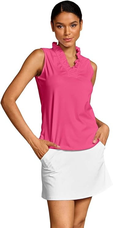 ACEGOLFS Womens Golf Polo Shirts Casual Ruffle V Neck Sleeveless Tops for Women UPF 50+ Rash Guar... | Amazon (US)