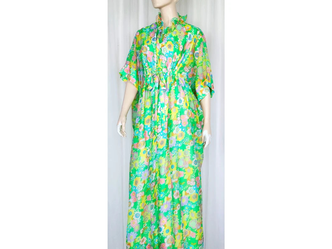 Vtg 60s 70s Psychedelic Floral Kaftan Hostess Front Zip M - Etsy | Etsy (US)