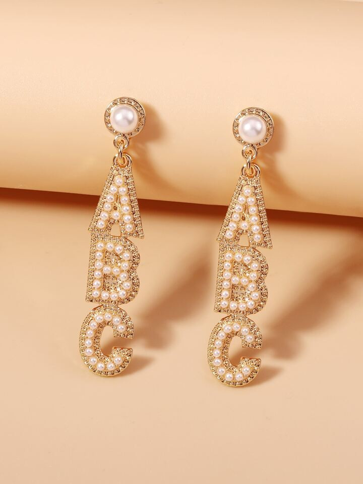 Faux Pearl Decor Letter Drop Earrings | SHEIN