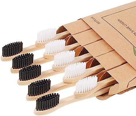 Biodegradable Bamboo Toothbrushes, 10 Piece BPA Free Soft Bristles Toothbrushes, Natural, Eco-Fri... | Amazon (US)