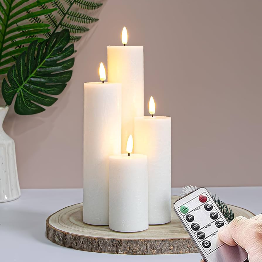 Flickering Flameless Pillar Candles with Remote Control and Cycle Timer,White Pack of 4 Battery O... | Amazon (US)