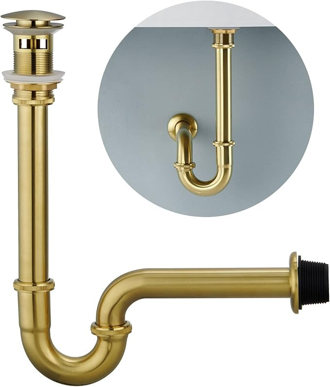 Brass P Trap with Bathroom Sink Stopper : 1-1/4 Sink Drain Bottle Trap Set with Overflow - Adjust... | Amazon (US)
