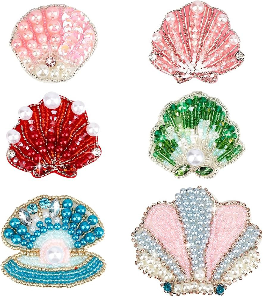 PH PandaHall 6 Styles Sea Shell Embroidery Patch Ocean Sew on Patches Beaded Rhinestone Applique ... | Amazon (US)
