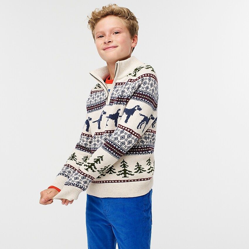 Boys' cotton half-zip in dog Fair Isle | J.Crew US