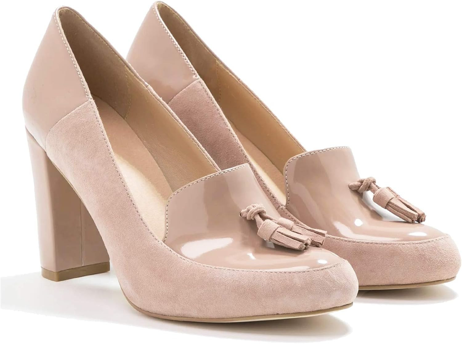 LEHOOR Women Chunky Block High Heel Fringed Pumps Round Toe, Slip On Dress Loafers with Tassel Su... | Amazon (US)