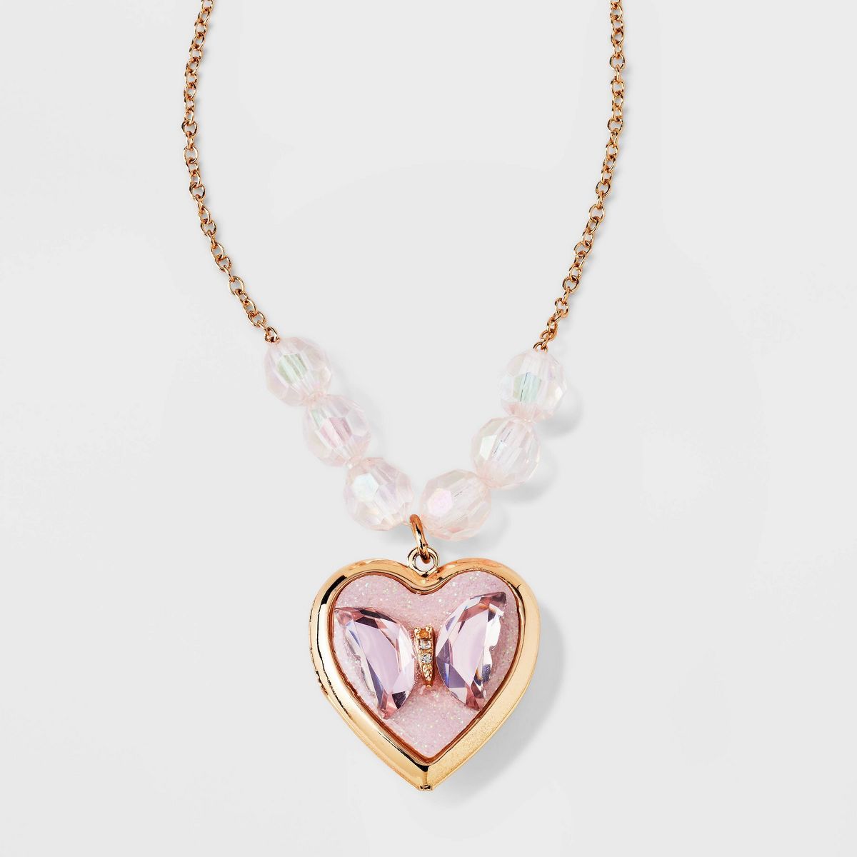 Girls' Butterfly Heart Locket Necklace - Cat & Jack™ Gold/Pink | Target