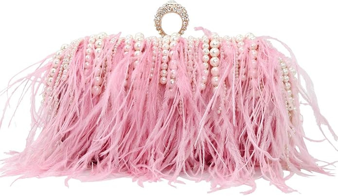 Zakia Women's Real Natural Ostrich Feather Tote Evening Dress Bag Shoulder Bag Party Money Bag Wa... | Amazon (US)