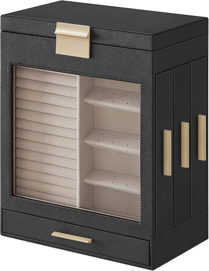 SONGMICS Jewelry Box with Glass Window, 5-Layer Jewelry Organizer with 3 Side Drawers, Jewelry St... | Amazon (US)