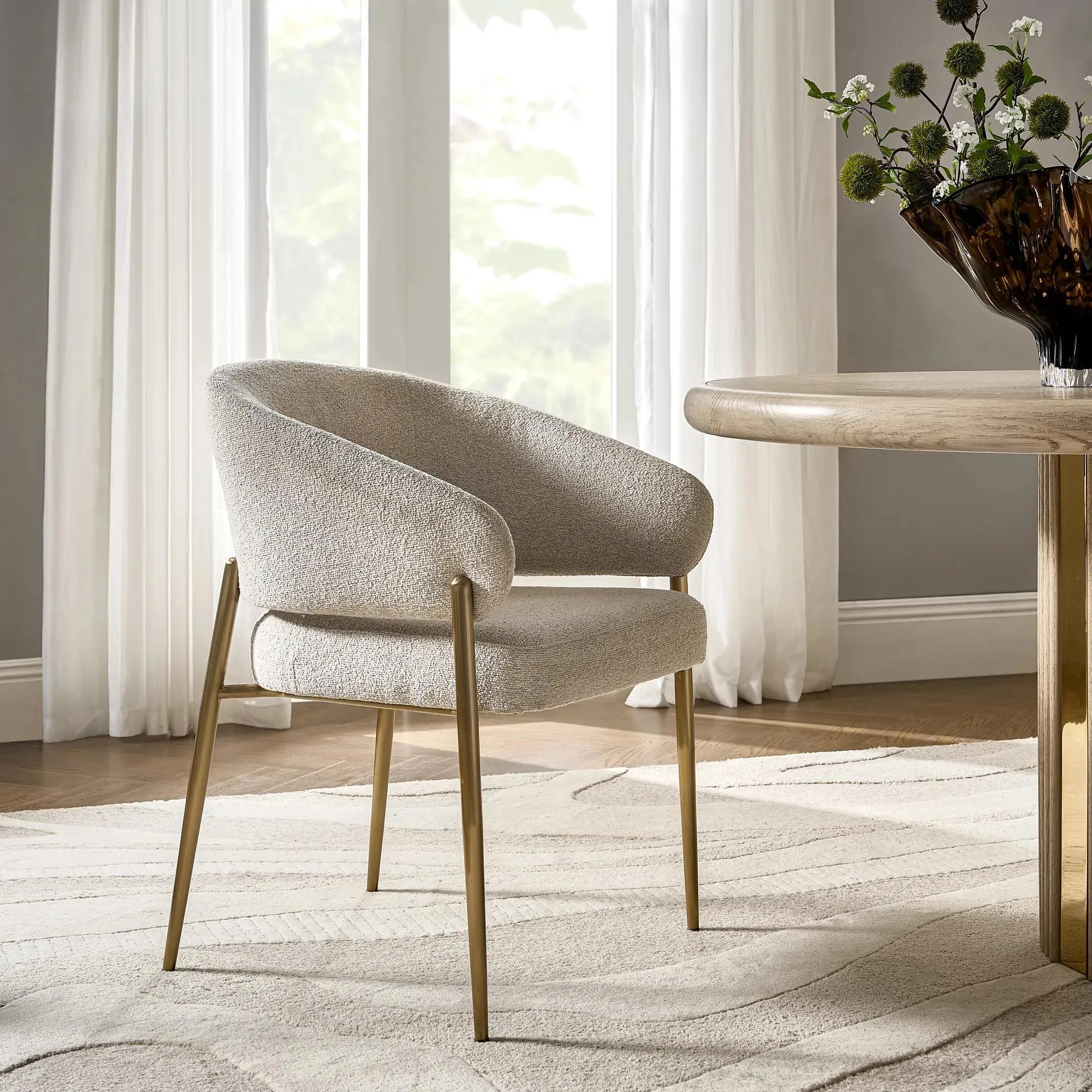 Nara Luxury Ivory Dining Chair - Set of 2 | Curved Back Chair | Z Gallerie | 23.62"W x 23.23"D x 30.71"H | Sculptural Brass Fram | Z Gallerie