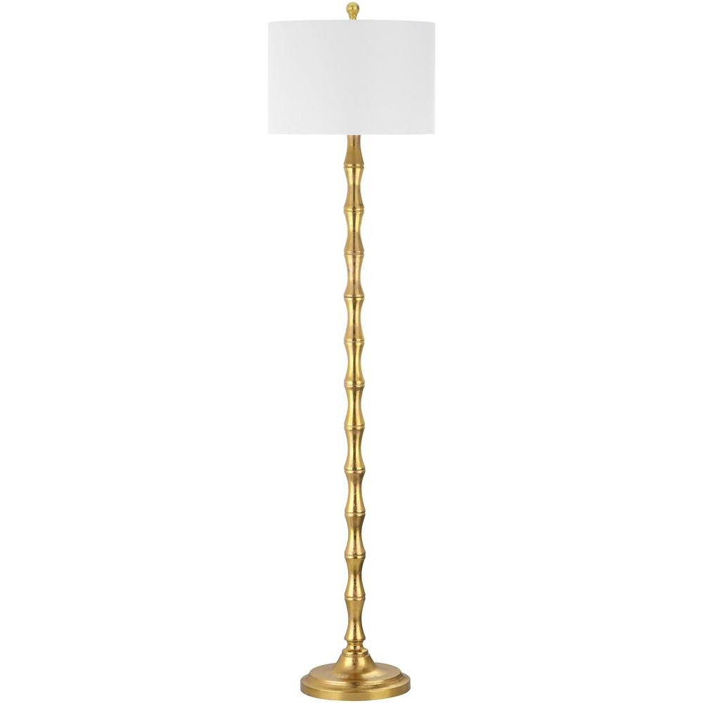 Safavieh Aurelia 63.5 in. Antique Gold Curved Floor Lamp with Off-White Shade-LIT4334A - The Home... | The Home Depot