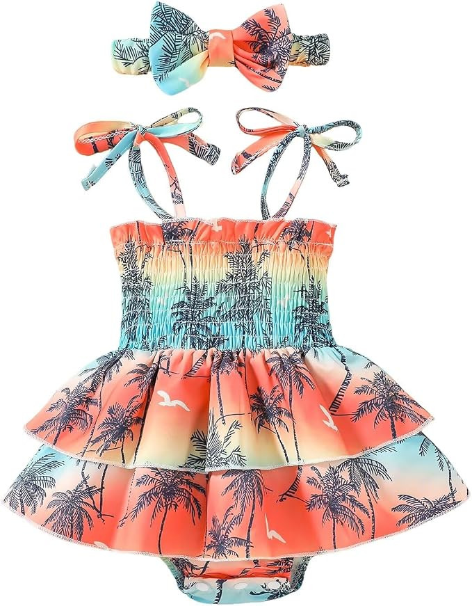 Baby Girl Summer Clothes Cute Sleeveless Halter Romper Dress One-piece Jumpsuit with Headband 0-1... | Amazon (US)